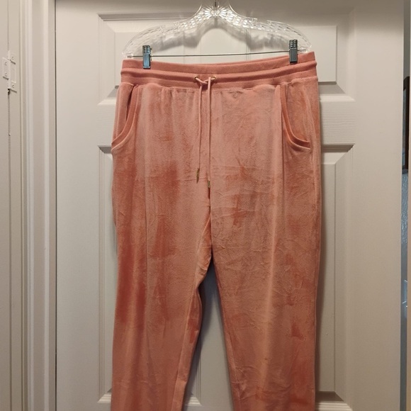 Michael Kors Vevet Velour Track Pants Pale Pink Peach Stretchy Joggers Size L - Picture 5 of 8